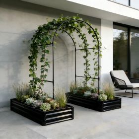 Raised Garden Bed with Arch Trellis, 2 Pack Metal Planter Boxes with Garden Arch, Outdoor Garden Planter for Climbing Plants Vegetables Flowers
