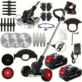 Cordless Electric Weed Wacker Portable Grass Trimmer With 3 Blade Types And 2 High Capacity Batteries Powerful Lawn Mower For Garden Yard Lawn Mainten