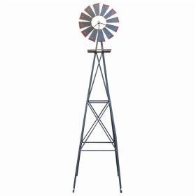 8FT Weather Resistant Yard Garden Windmill with Wind Direction Indicator,Gray & Red