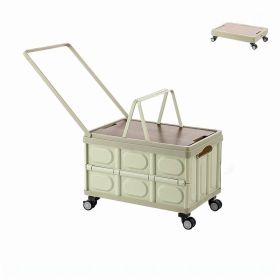 Rolling Crate Cart with Wheels, Collapsible Rolling Storage Bin with Wooden Cover, Foldable Utility Cart with Wheels for Picnic Camp Outdoor , 55