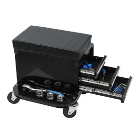 Tool Storage Cart Rolling Creeper Garage/ Shop Seat with Three Built-in Drawers, Rolling Tool Chest,Black