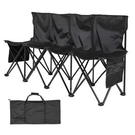 Portable Folding Bench, 4 Seat Foldable Soccer Bench with Side Pockets and Carrying Bag, Lightweight Sideline Seating with Back Rest for Football
