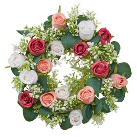 Artificial Rose Wreath, 14-Inch Diameter Faux Flower Wreath with Pink and White Roses, Flower Arrangement Centerpiece for Valentine's, Mother's D