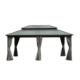 12' X 18' Hardtop Gazebo, Aluminum Metal Gazebo with Galvanized Steel Double Roof Canopy, Curtain and Netting, Permanent Gazebo Pavilion for Pati