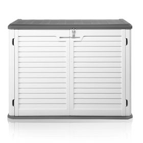 Outdoor Storage Shed, 34 Cu Ft Horizontal Outdoor Storage Cabinet, Lockable Outdoor Storage Box for Garbage Cans, Lawn Mower and Tools, Grey & Wh