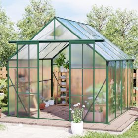 8x8 FT Double Door Polycarbonate Greenhouse Raised Base and Anchor Aluminum Heavy Duty Walk-in Greenhouses for Outdoor Backyard in All Season,Gre