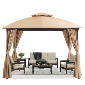 Patio Gazebo 10'x10', Outdoor Duty Party Tent Shelter With Double Roofs,  Oxford Fabric Mosquito Nettings And Privacy Screens For Backyard, Garden, La (Option: Khaki)