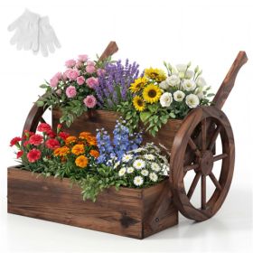 Carbonized Fir Wood 2-Tier Wagon Planter, Drainage Holes Ladder Plant Cart For Balcony Garden (Option: 32183300)