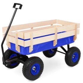 Heavy Duty Steel Wooden Side Support Cargo Wagon with 10" All-Terrain Air Tires, Up to 220lb Load Capacity, for Towing Kids Toys, Gardening Supplies, (Option: Default title)