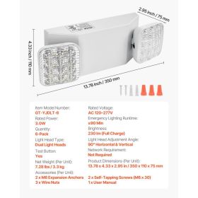6 Pack Emergency Lights For Business, With Battery Backup, Commercial LED Emergency Exit Lighting Fixtures, AC 120/277V, With Two Square Head Adj (Option: Black)