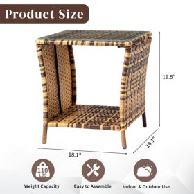 Glass Surface Yellow Gradient Iron Frame Rattan Side Table (Option: 58680884)
