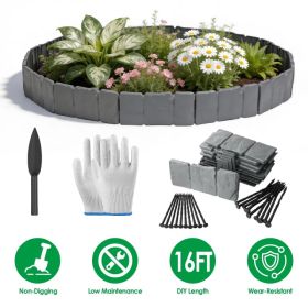 16FT Non-Digging Plastic Landscape Edging 20Pcs Faux Cobbled Stone Garden Borders With 20 Spikes Shovel Gloves Flexible Bendable For Flower Beds (Option: Grey)