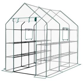 Large Walk-in Greenhouse With PE Cover & Side Windows, 12-Shelf Indoor Outdoor Portable Greenhouse For Garden Backyard, 56 X 85 X 77inch, White (Option: 58384581)