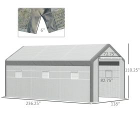 Walk-in Greenhouse, Outdoor Garden Warm Hot House With 6 Roll-up Windows, 2 Zippered Doors And Weather Cover, White (Option: White)