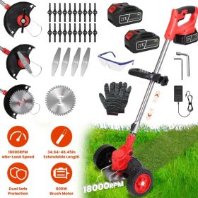 800W Powerful Cordless Lawn Wacker With Detachable Wheels - 2 Rechargeable Batteries , 3 Types Of Blades - Plastic&Alloy&Stainless Steel, Adjusta (Option: Defaulttitle)